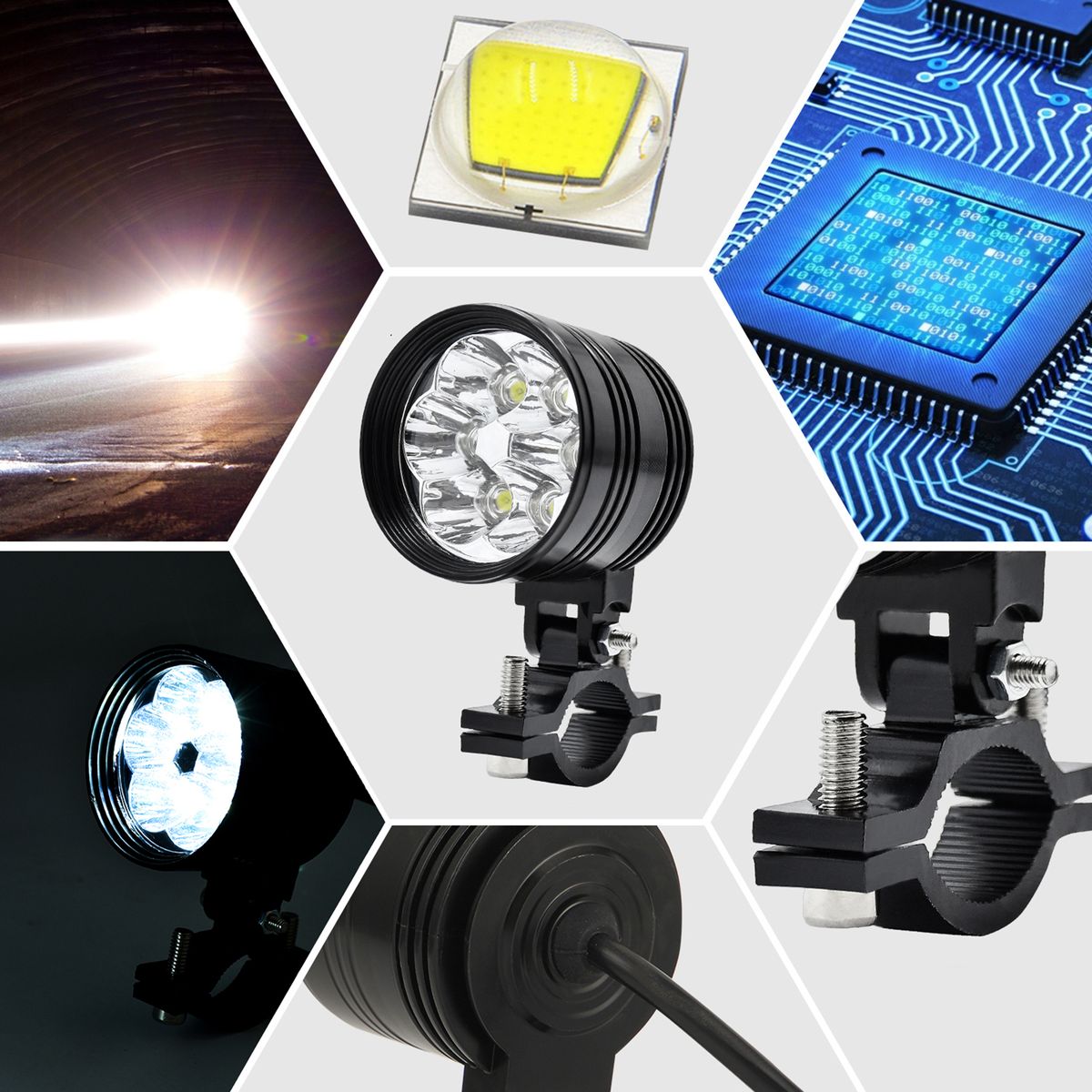 1PCS Super Bright White Motorcycle 60W LED Spotlight
