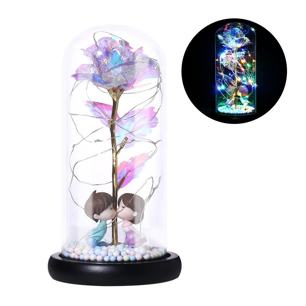 Color String Light Glass Cover Gold Foil Rose Flower Doll