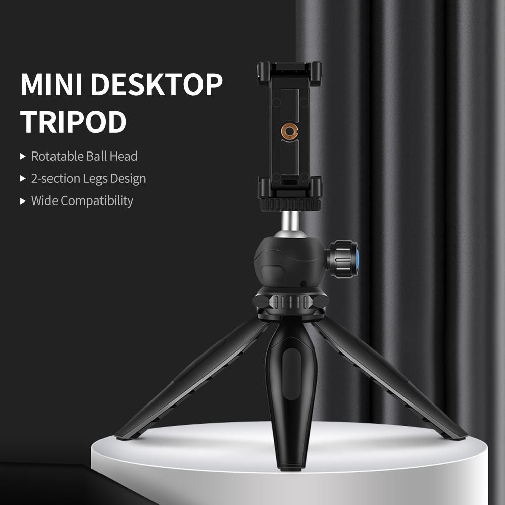 Portable Desktop Tripod for Phone/DSLR/Mirrorless Camera Rotatable Ball Head/1/4'' Screw/2 Availavle Heights/Phone Mounting Seat, Black