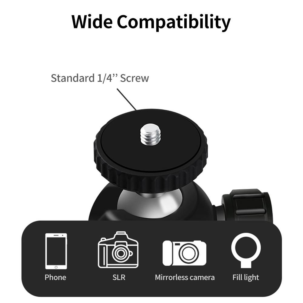Portable Desktop Tripod for Phone/DSLR/Mirrorless Camera Rotatable Ball Head/1/4'' Screw/2 Availavle Heights/Phone Mounting Seat, Black