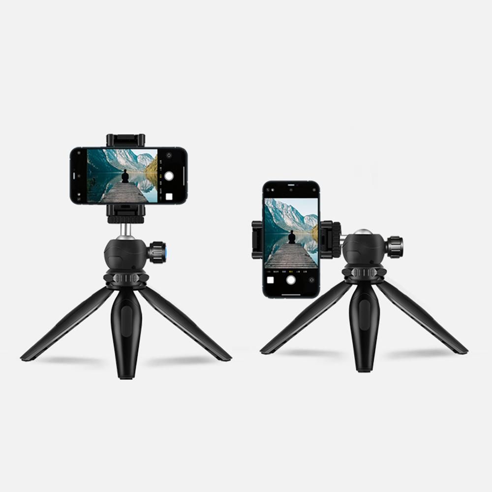 Portable Desktop Tripod for Phone/DSLR/Mirrorless Camera Rotatable Ball Head/1/4'' Screw/2 Availavle Heights/Phone Mounting Seat, Black