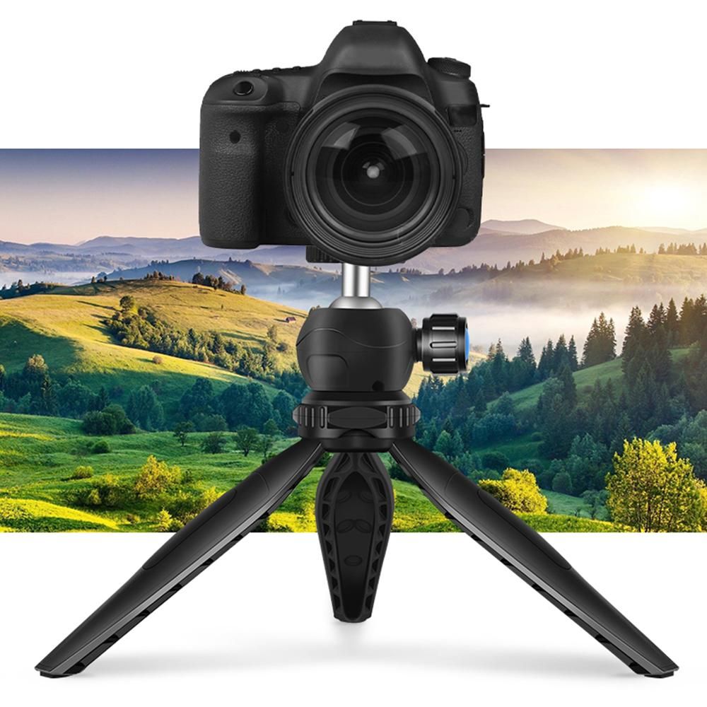 Portable Desktop Tripod for Phone/DSLR/Mirrorless Camera Rotatable Ball Head/1/4'' Screw/2 Availavle Heights/Phone Mounting Seat, Black