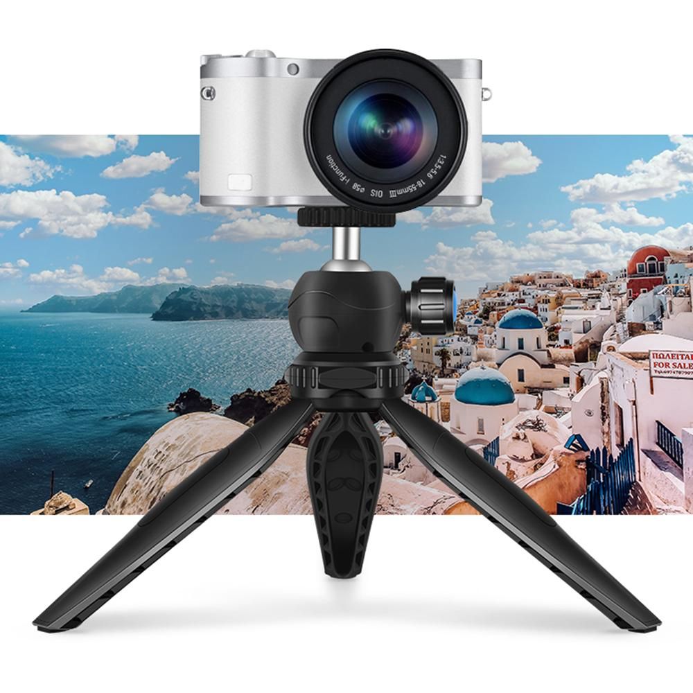 Portable Desktop Tripod for Phone/DSLR/Mirrorless Camera Rotatable Ball Head/1/4'' Screw/2 Availavle Heights/Phone Mounting Seat, Black