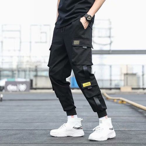 Men Black Pocket Casual Pants Cargo Pants Harem Joggers