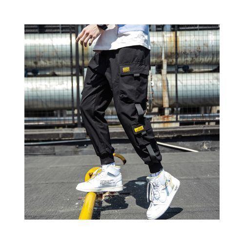Men Black Pocket Casual Pants Cargo Pants Harem Joggers