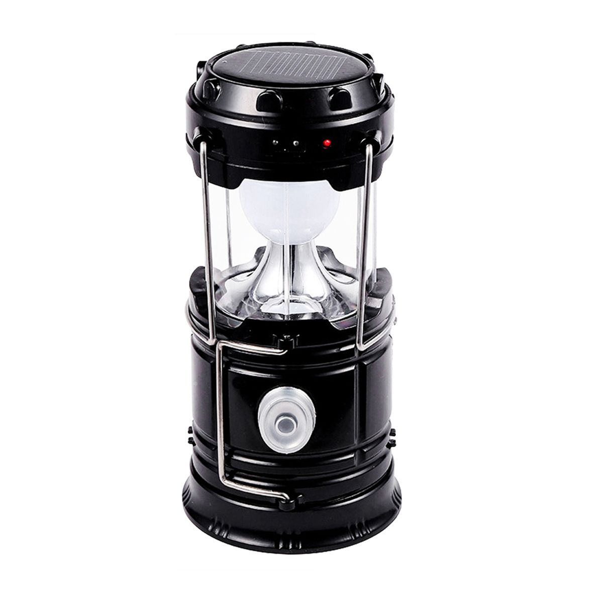 Solar LED Portable Lantern Telescopic Torch Lamp Multi-Function Outdoor Camping Emergency Tent Lamp COB Lighting Black