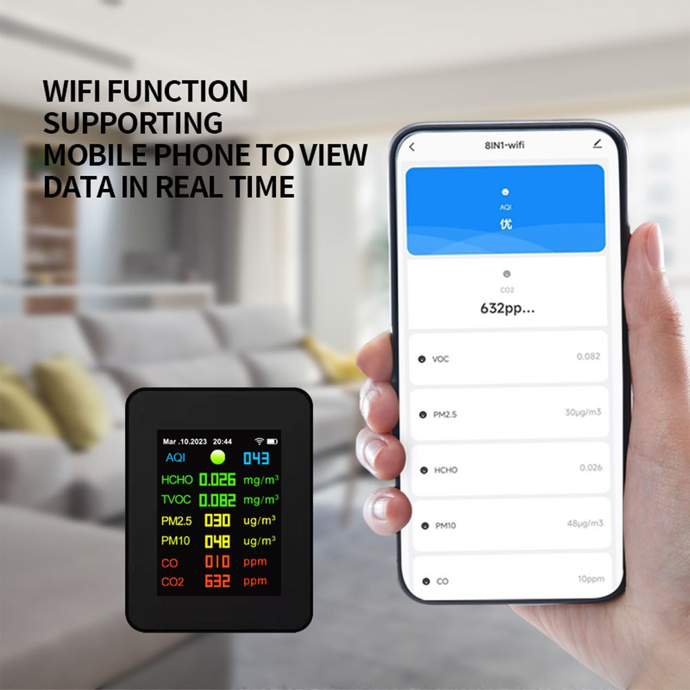 Tuya Wifi Portable Air Quality Meter 7in1 PM2.5 PM10