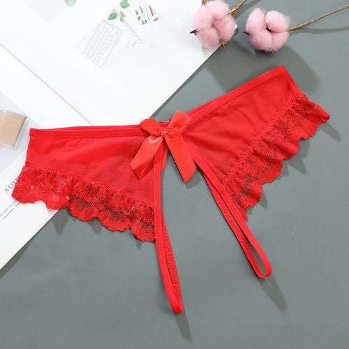 Sexy Opening Transparent G-strings Thongs Solids Bowknot Underwear 191 Red