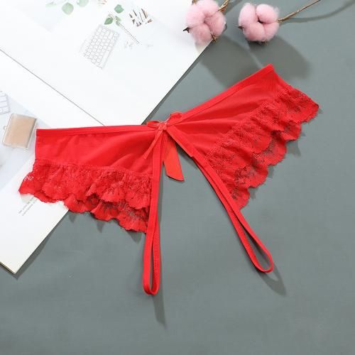 Sexy Opening Transparent G-strings Thongs Solids Bowknot Underwear 191 Red