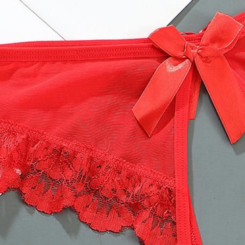 Sexy Opening Transparent G-strings Thongs Solids Bowknot Underwear 191 Red