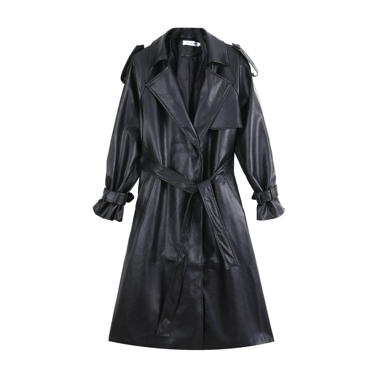 2022 Autumn New Korean Oversize Fashion Goddess Style Mid length Style PU Leather Windbreaker Style