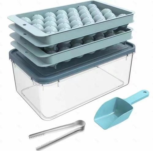 Round Ice Cube Tray with Lid & Bin Ice Ball Maker Mold for Freezer with Container Mini Circle Ice Cube Tray Making 66PCS Sphere