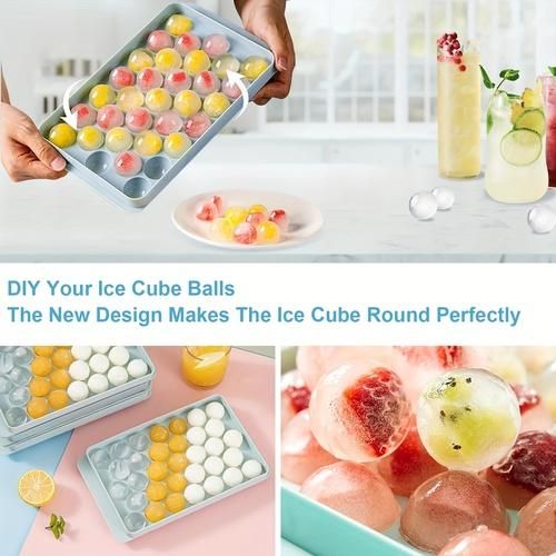 Round Ice Cube Tray with Lid & Bin Ice Ball Maker Mold for Freezer with Container Mini Circle Ice Cube Tray Making 66PCS Sphere
