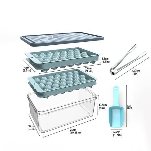 Round Ice Cube Tray with Lid & Bin Ice Ball Maker Mold for Freezer with Container Mini Circle Ice Cube Tray Making 66PCS Sphere