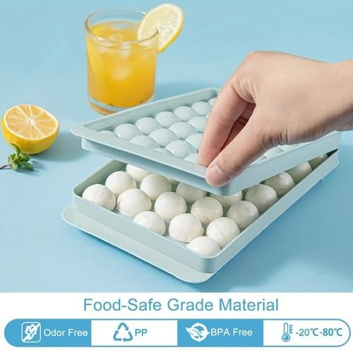 Round Ice Cube Tray with Lid & Bin Ice Ball Maker Mold for Freezer with Container Mini Circle Ice Cube Tray Making 66PCS Sphere