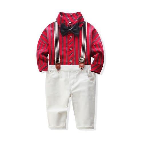 Baby Boy Clothing Set With Suspenders - Red/white