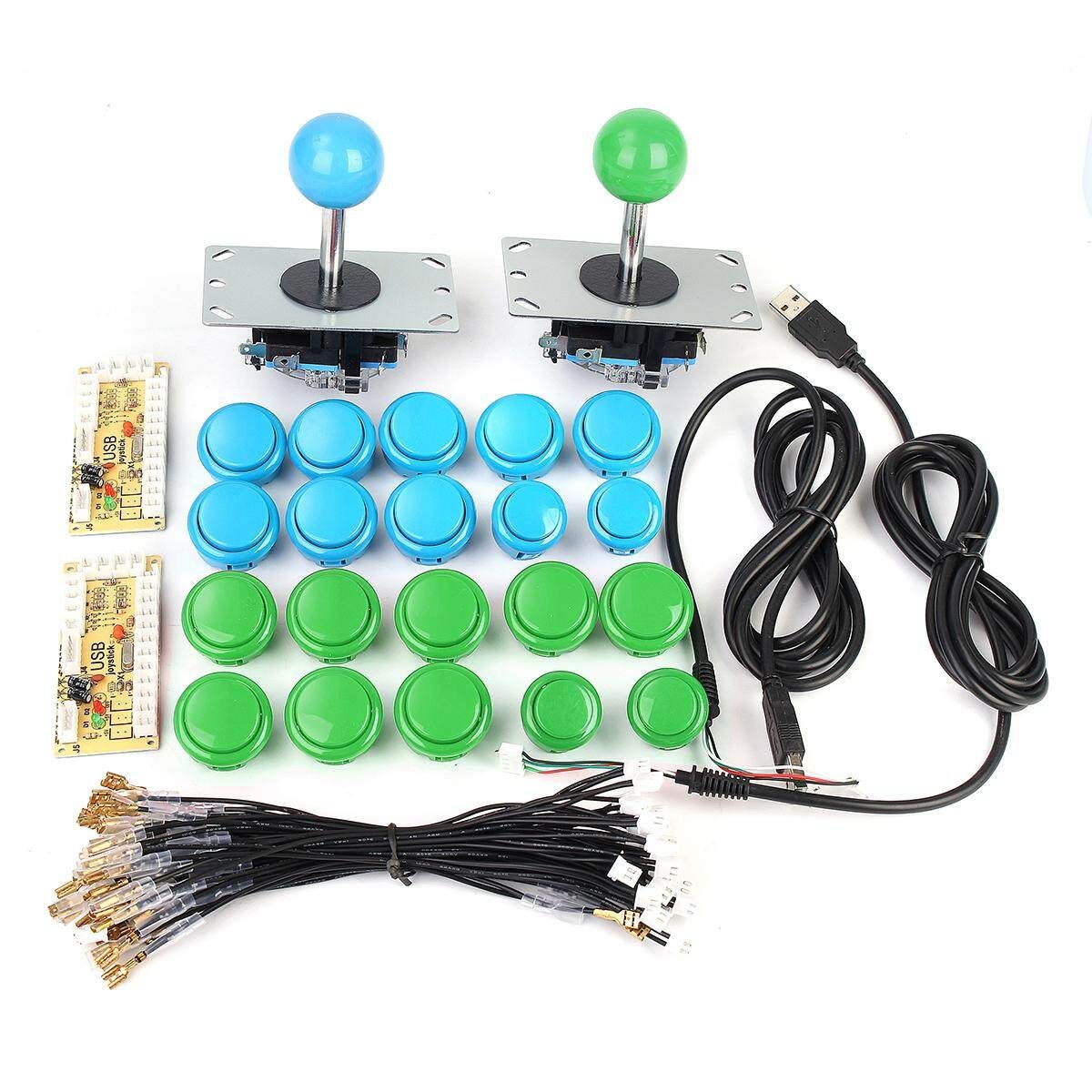 2 Player Arcade Kit USB Encoder To PC Joystick 20 Buttons For MAME Controller Blue Green