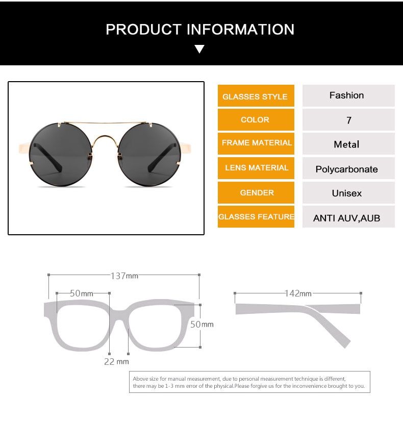 Round Steampunk Sunglasses Metal Punk Sun Glasses Vintage Sunglass UV400