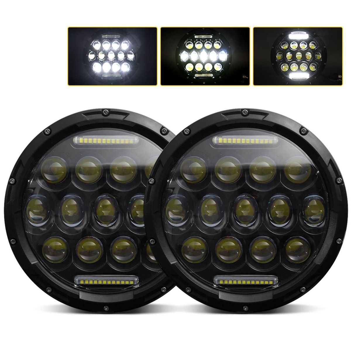 2Pcs 7 inch Car Motorcycle LED Headlight 200W 6000K IP67 Waterproof DRL/Low Beam/High Beam Headlamp