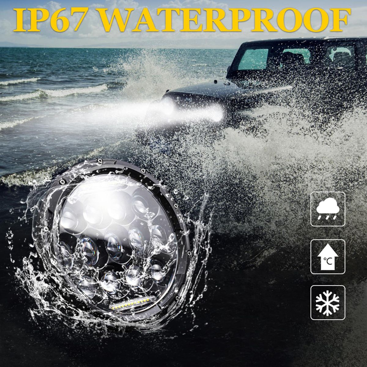 2Pcs 7 inch Car Motorcycle LED Headlight 200W 6000K IP67 Waterproof DRL/Low Beam/High Beam Headlamp