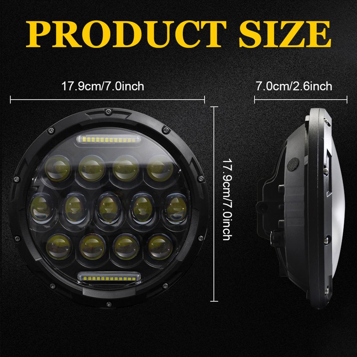 2Pcs 7 inch Car Motorcycle LED Headlight 200W 6000K IP67 Waterproof DRL/Low Beam/High Beam Headlamp