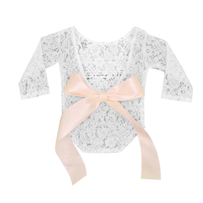 Newborn Girl Photo Shoot Clothes Bodysuit Lace Romper Big Bow Orange