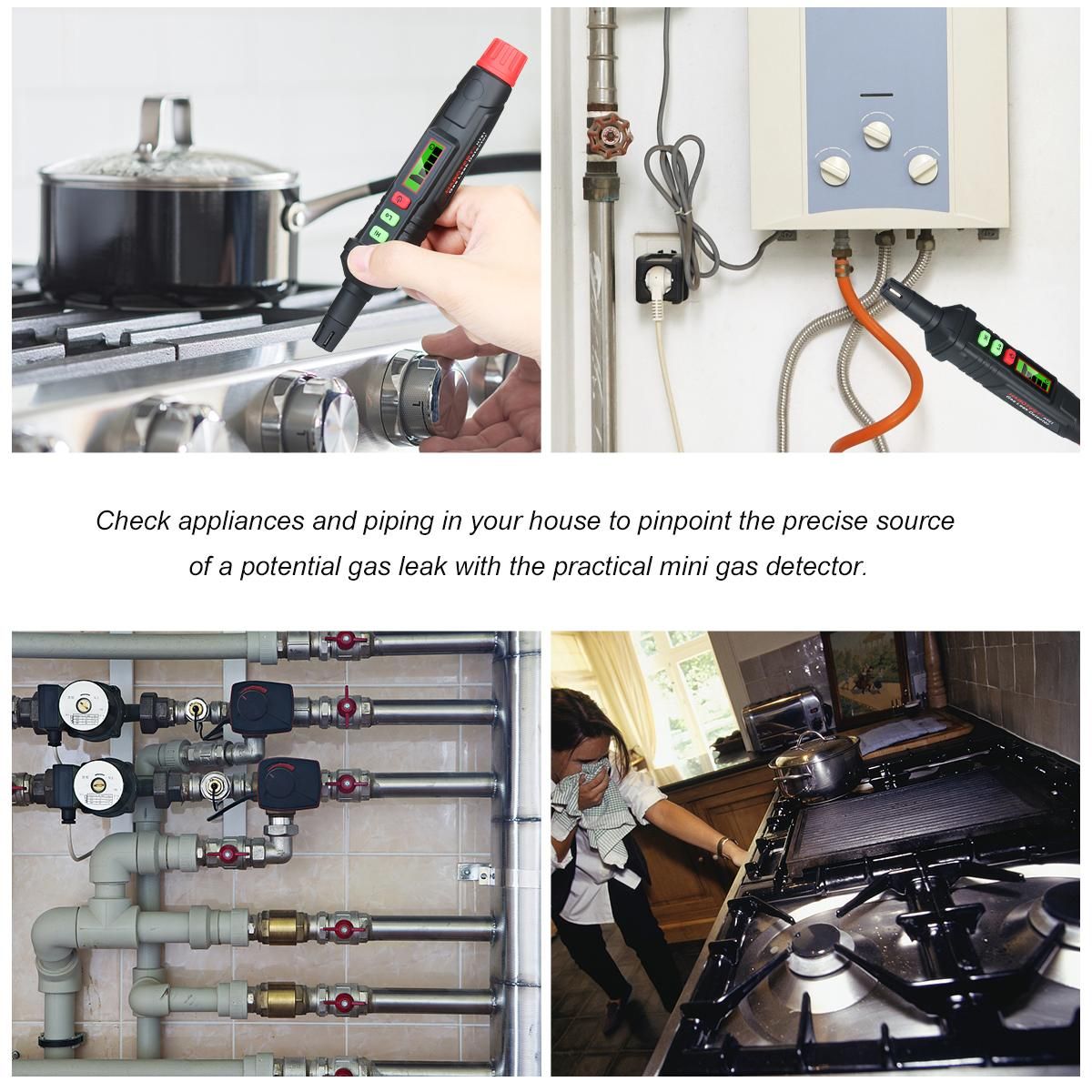 HABOTEST Portable Gas Leak Detector Alarm Combustible Gas Detector with Audible and Visual Alarm for All Types of Flammable Gases Propane Methane Natural Gas