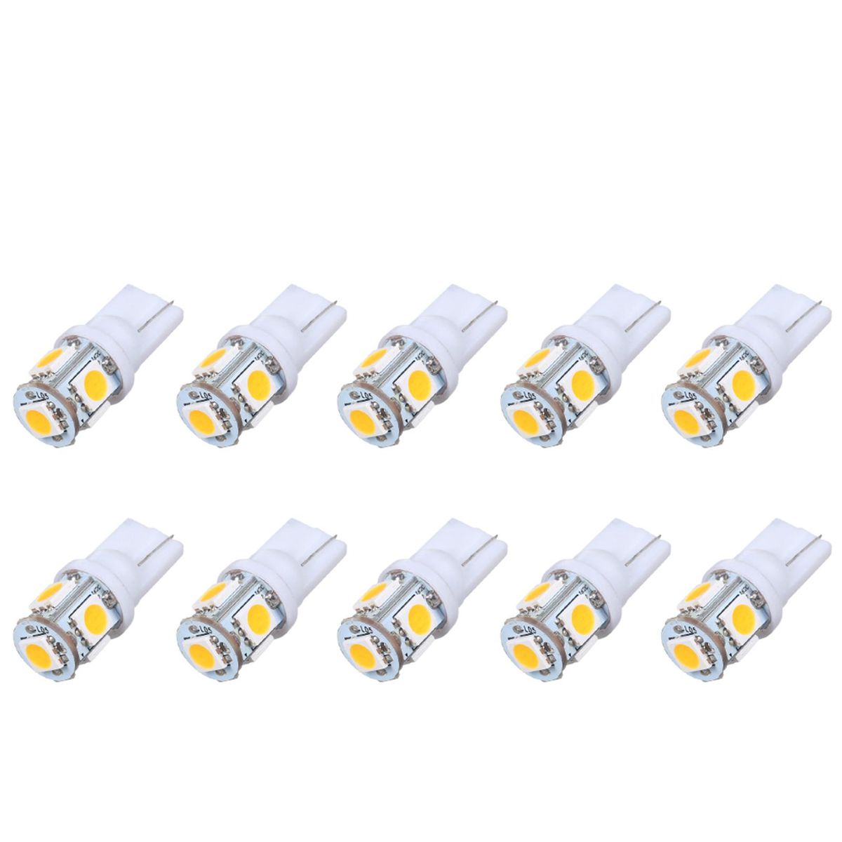DC12V 1W 5 LED Car Light Bulb 10 Pack T10 Base Socket Holder Warm White Light for SUV Truck RV
