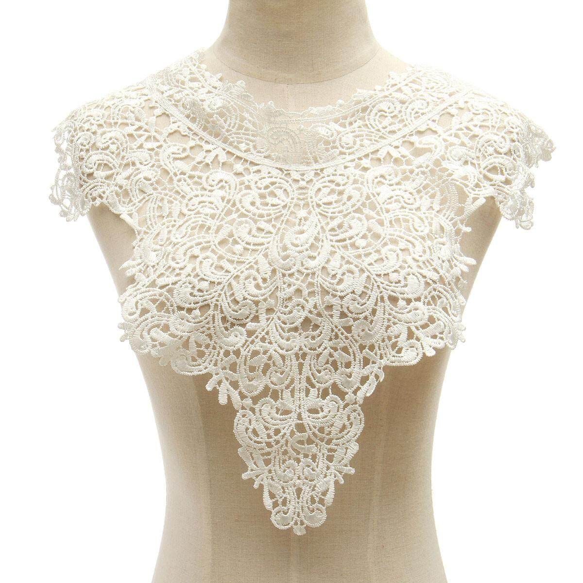 Fashion Women Trendy Floral Bodice Collar Lace Venice Venise Applique Motif White White (white)