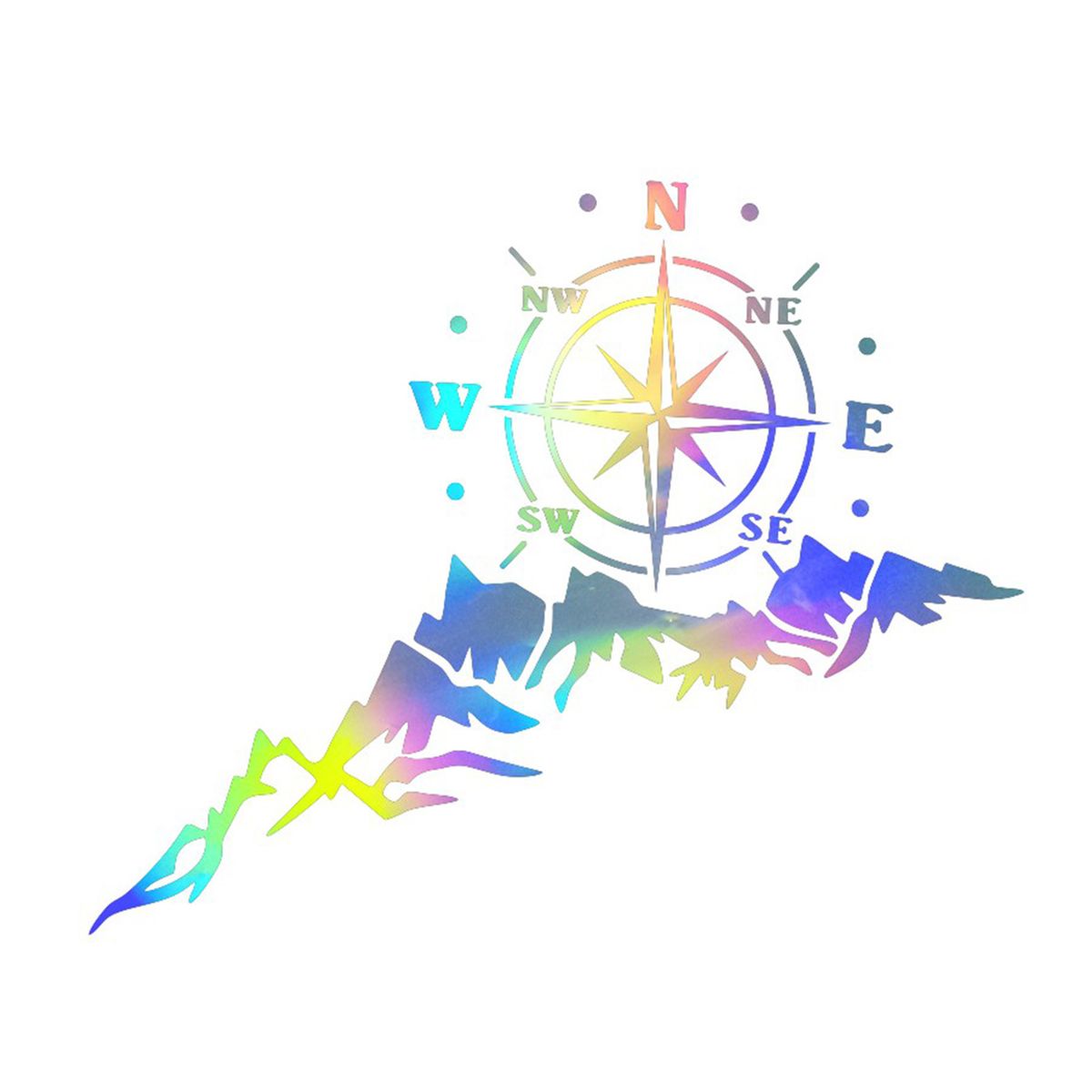 1PCS Car Sticker Mountains Compass Navigate Style Colorful