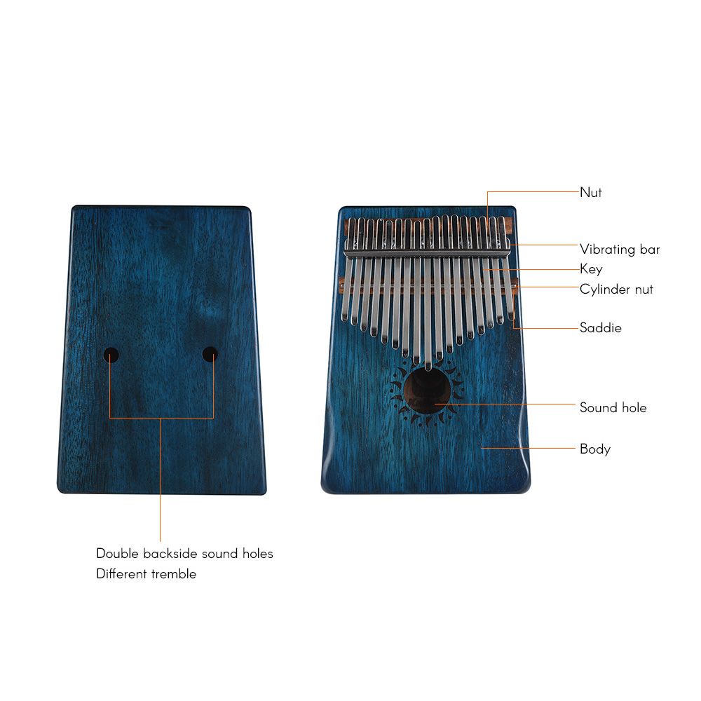 17-Key Portable Kalimba Mbira Thumb Piano Mahogany Solid