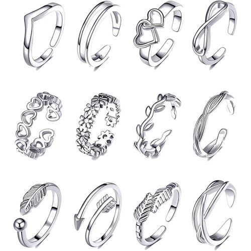 12pcs/set Summer Fashion Foot Leg Beach Geometric Open Barefoot Finger Rings Cute Arrow Heart Feather Toe Rings Women Jewelry