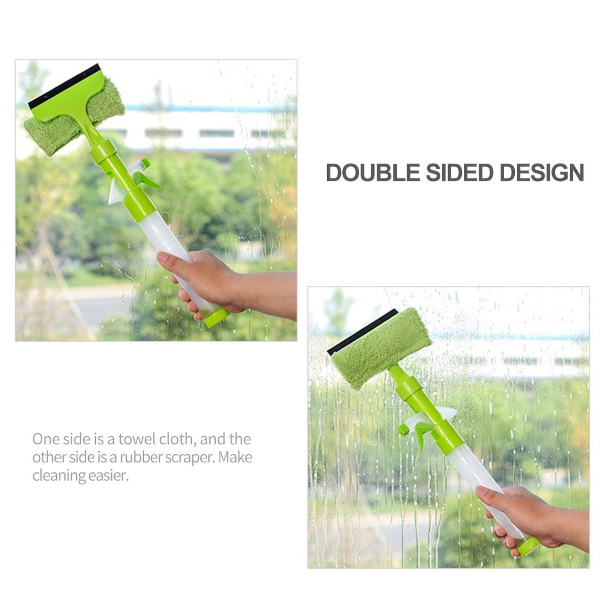 Window Squeegee Multi-Purpose Window Scrubber Double Sided Shower Squeegee with Water Spray Function for Shower Doors Bathroom Window and Car Windshield Glass