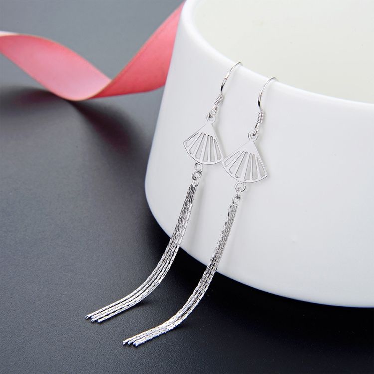 S925 Sterling Silver Ear Hook Long Scallop Tassel Earring