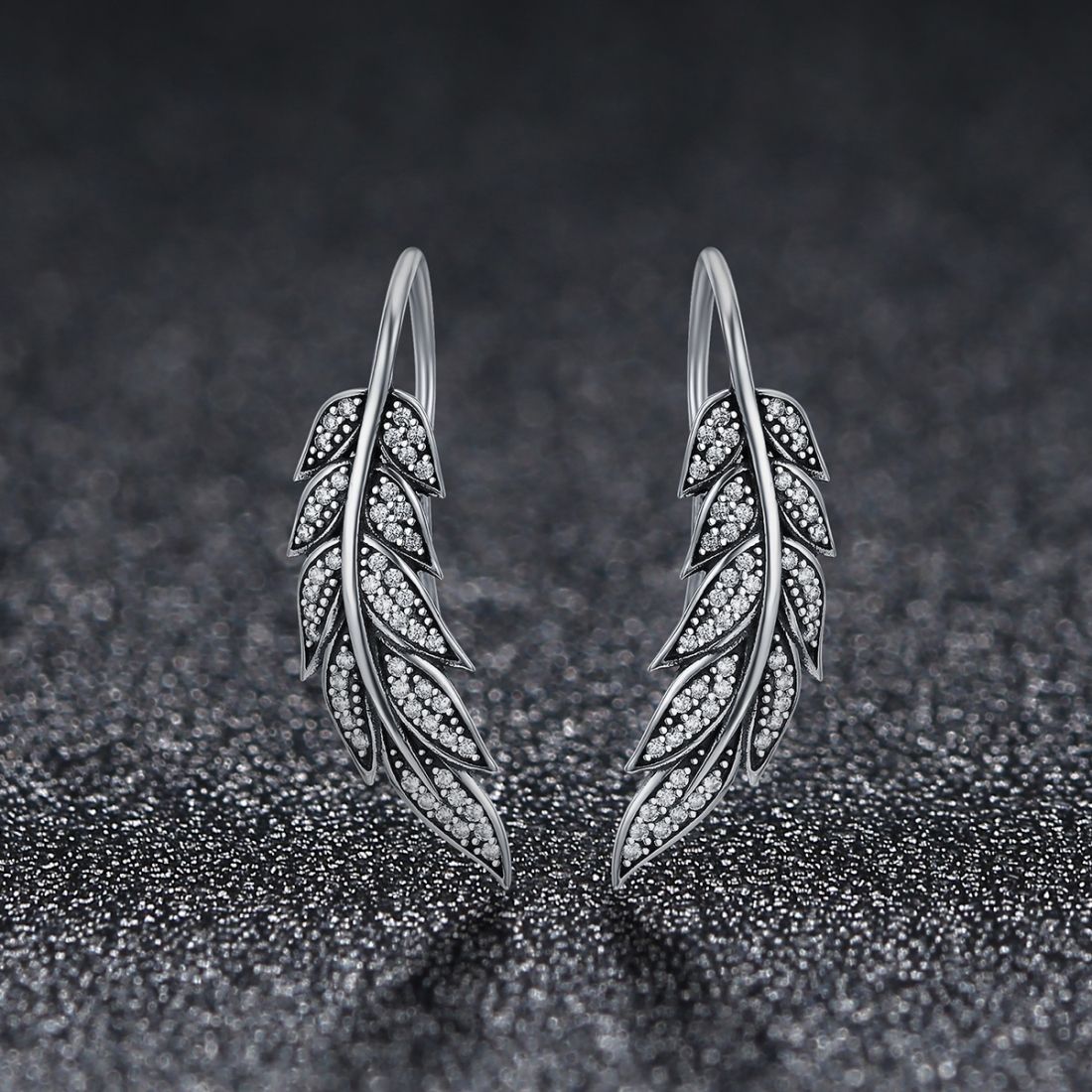 Diamond Leaf Silver Earrings
