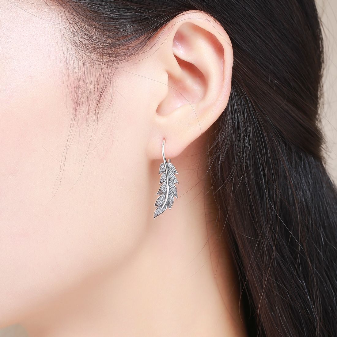 Diamond Leaf Silver Earrings