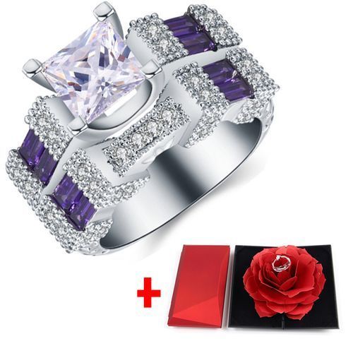 2Pcs/Set Couple Rings Fashion Jewelry Wedding +ring Box