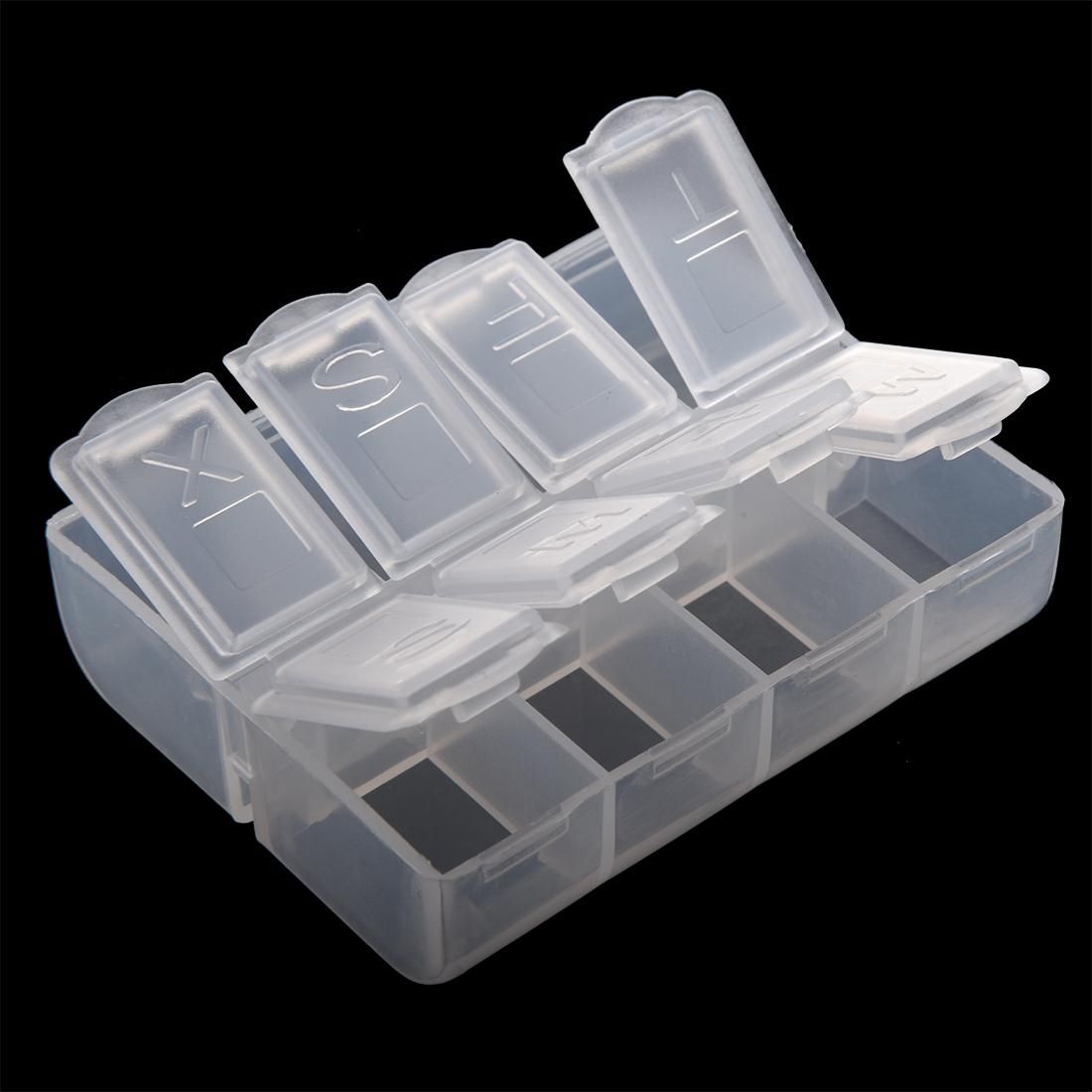 Plastic Weekly Pill Box Medicine Holder Clear White
