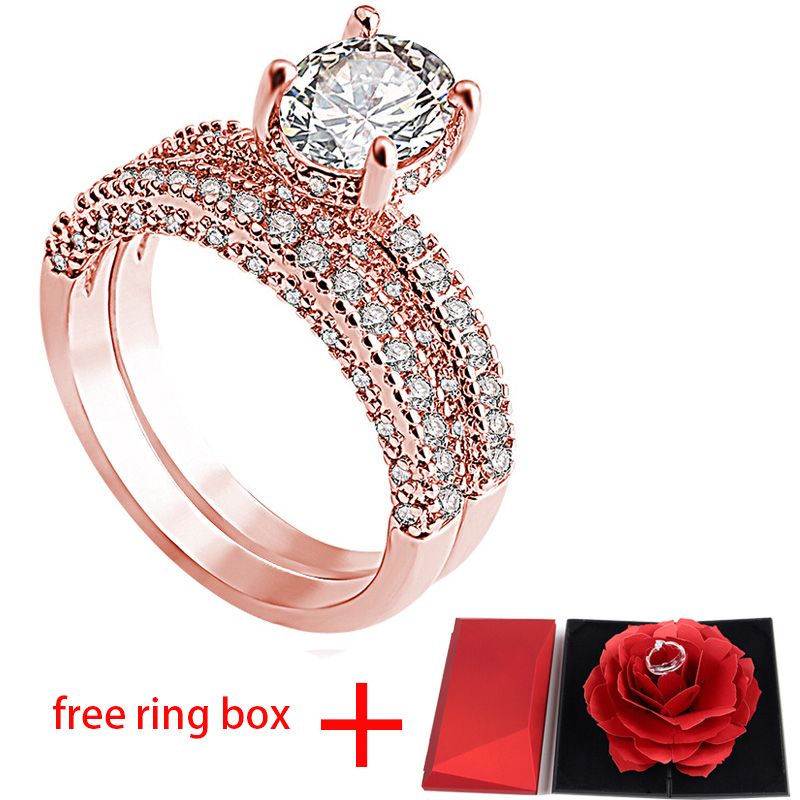Diamond Wedding Rings For Women Rose Gold Ring  + Ring Box