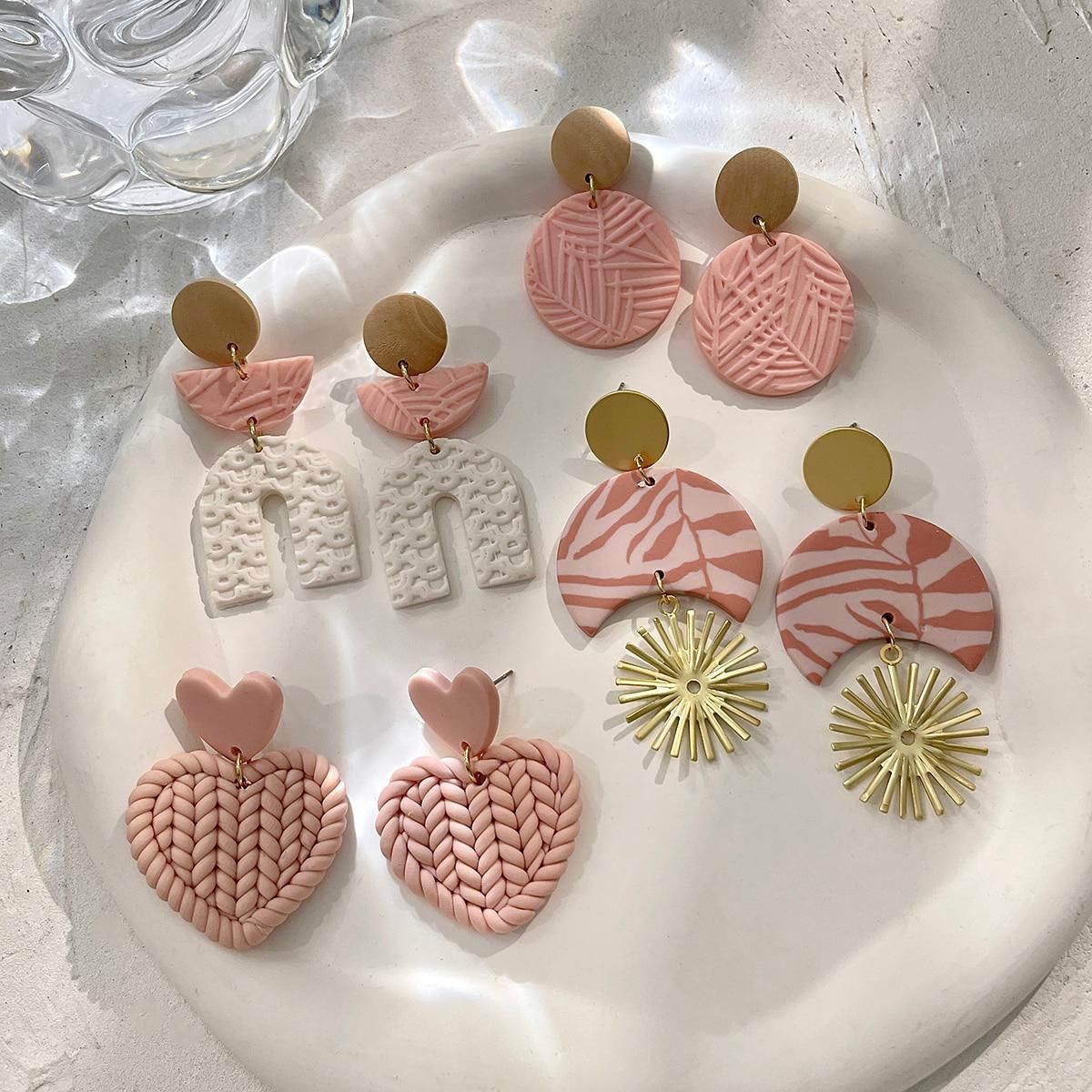 Lifefontier Handmade Knitting Leaf Abstract Pattern Polymer Clay Earring For Women Statement Geometric Drop Earring Jewelry 2022