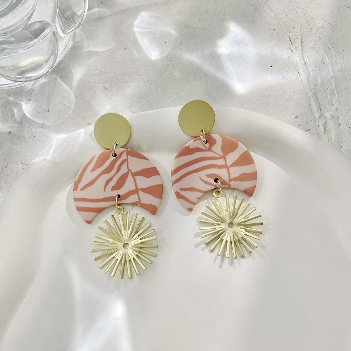 Lifefontier Handmade Knitting Leaf Abstract Pattern Polymer Clay Earring For Women Statement Geometric Drop Earring Jewelry 2022