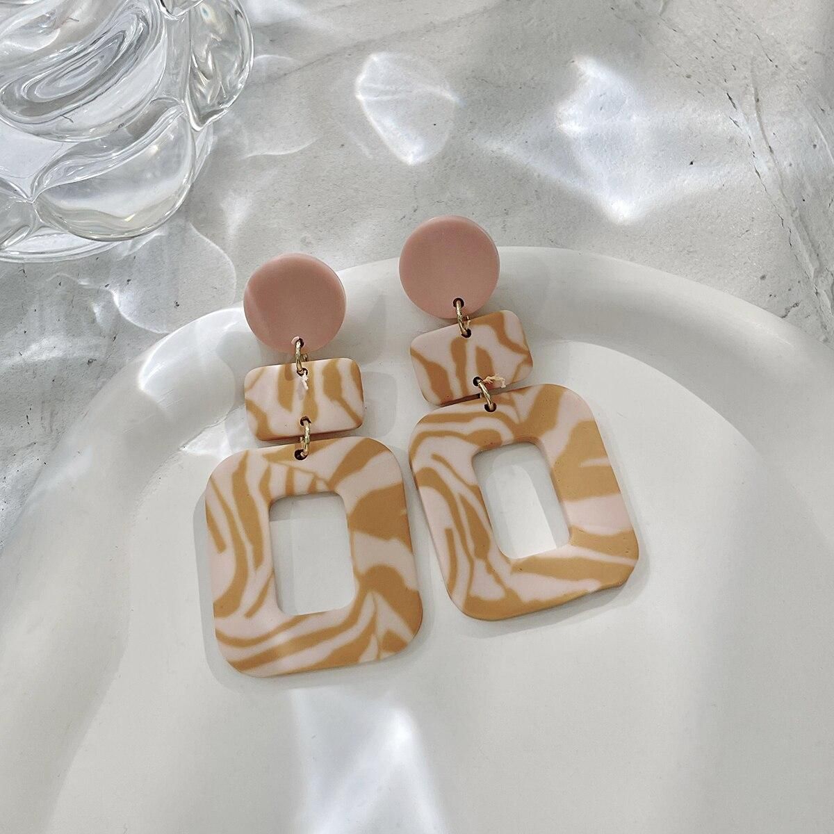 Lifefontier Handmade Knitting Leaf Abstract Pattern Polymer Clay Earring For Women Statement Geometric Drop Earring Jewelry 2022