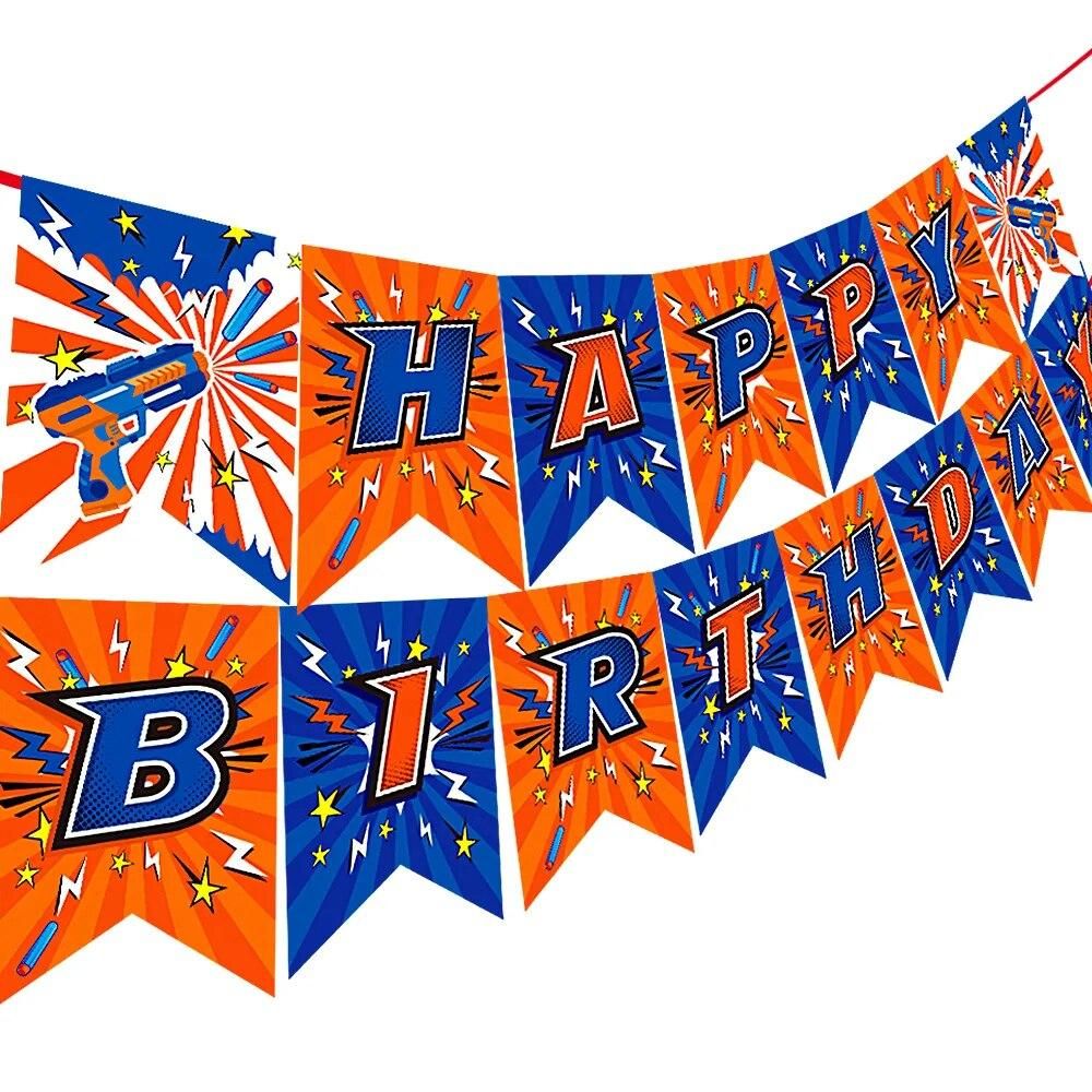 Dart War Happy Birthday banner for Nerf Series Blasters Xmas Kid Children Gift for Nerf Party