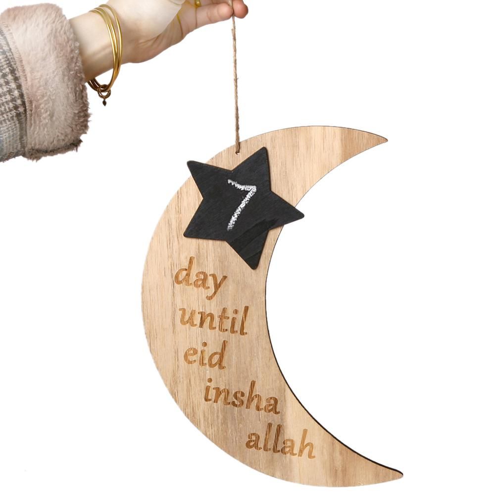 Ramadan Crescent Pattern Decorations DIY Wooden Eid Mubarak Countdown Board Hanging Pendants with Rope Festival Home Decoration