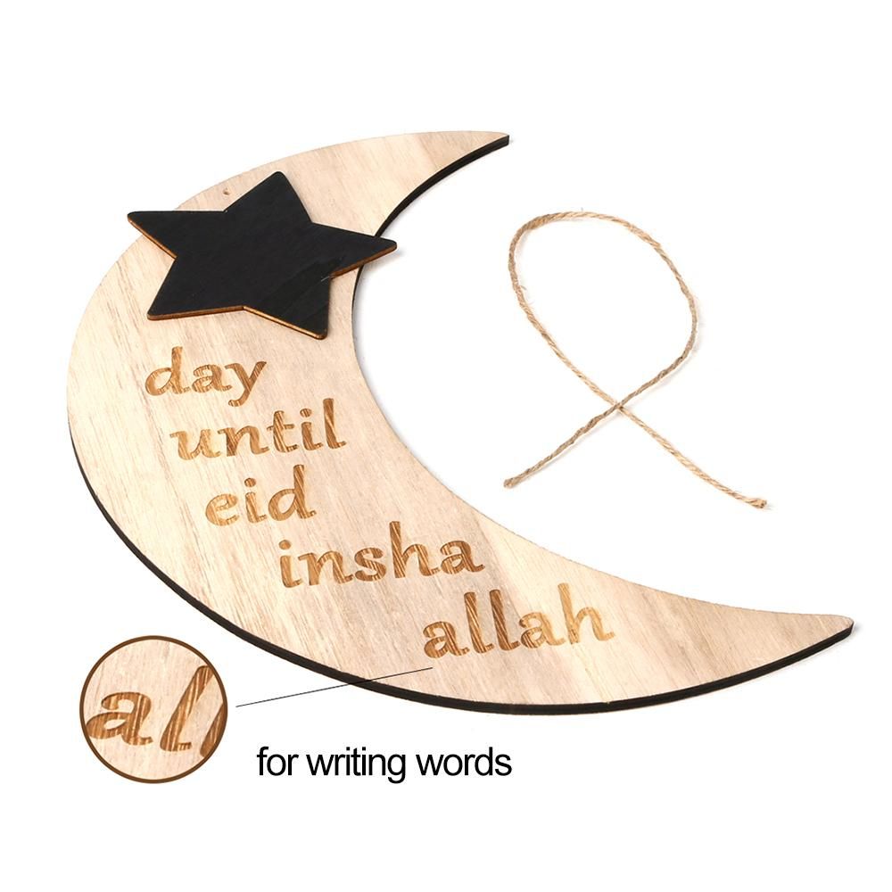 Ramadan Crescent Pattern Decorations DIY Wooden Eid Mubarak Countdown Board Hanging Pendants with Rope Festival Home Decoration