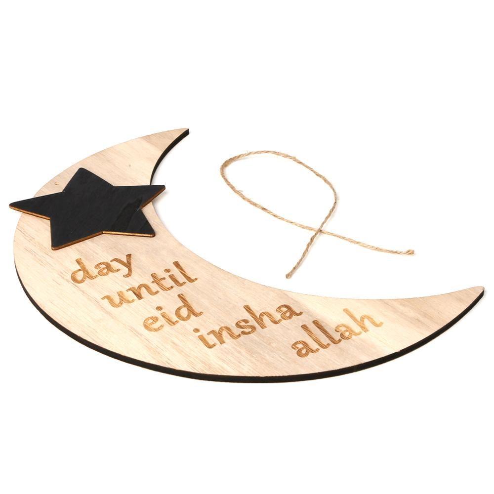 Ramadan Crescent Pattern Decorations DIY Wooden Eid Mubarak Countdown Board Hanging Pendants with Rope Festival Home Decoration