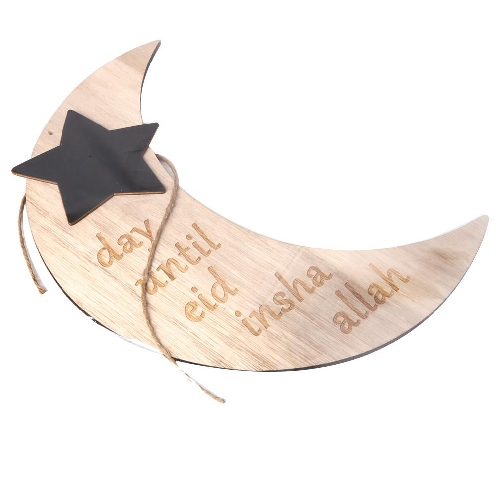 Ramadan Crescent Pattern Decorations DIY Wooden Eid Mubarak Countdown Board Hanging Pendants with Rope Festival Home Decoration