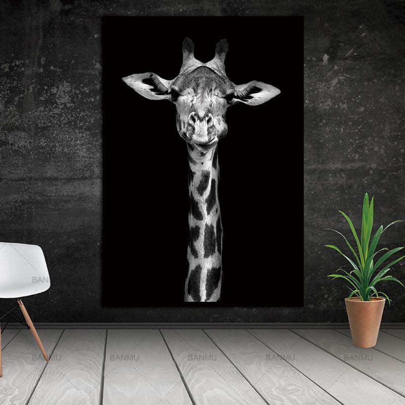 Simple Black And White Animal Decoration Painting Study Living Room Sofa Background Wall Painting Without Frame, Size:30X40cm(Zebra Head)