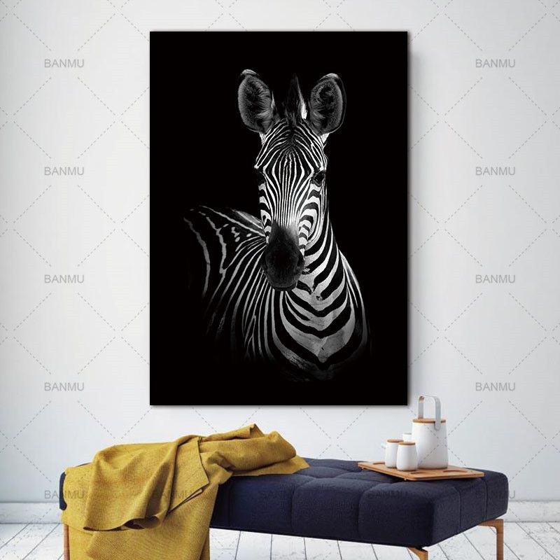 Simple Black And White Animal Decoration Painting Study Living Room Sofa Background Wall Painting Without Frame, Size:30X40cm(Zebra Head)