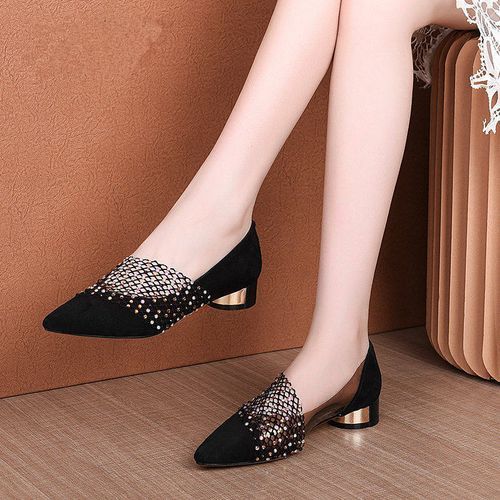 Ladies Sexy Hollow Rhinestone Sandals Dress Shoes-Black